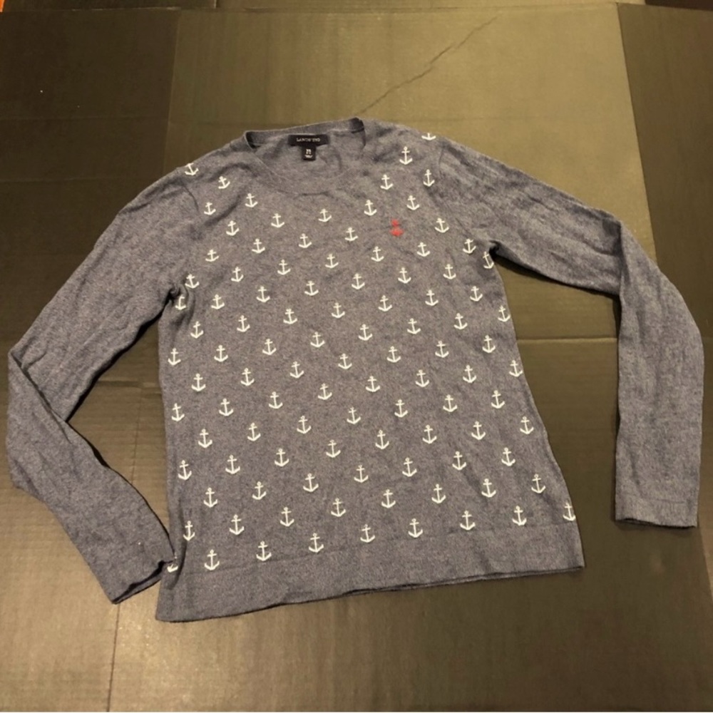 Lands End Cashmere Blend Anchor Crew Neck Sweater